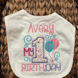 Birthday Bib- Baby&#39;s 1st Birthday Bib- Girls Birthday Bib- First Birthday Bib- Girls First Birthday Bib-