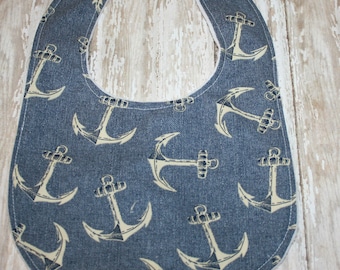 Babero para bebé niño con estampado de ancla náutica (personalización opcional)