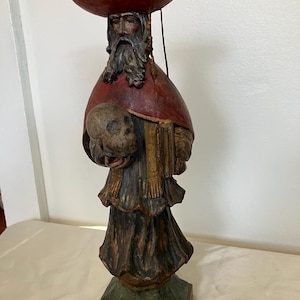 Antique Momento Mori Statue of Cardinal w/Skull, 18 Century, Germany