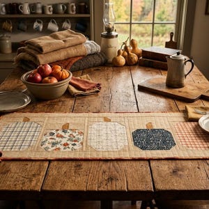 Patchwork Pumpkin Table Runner: 16x46 Inch Cotton