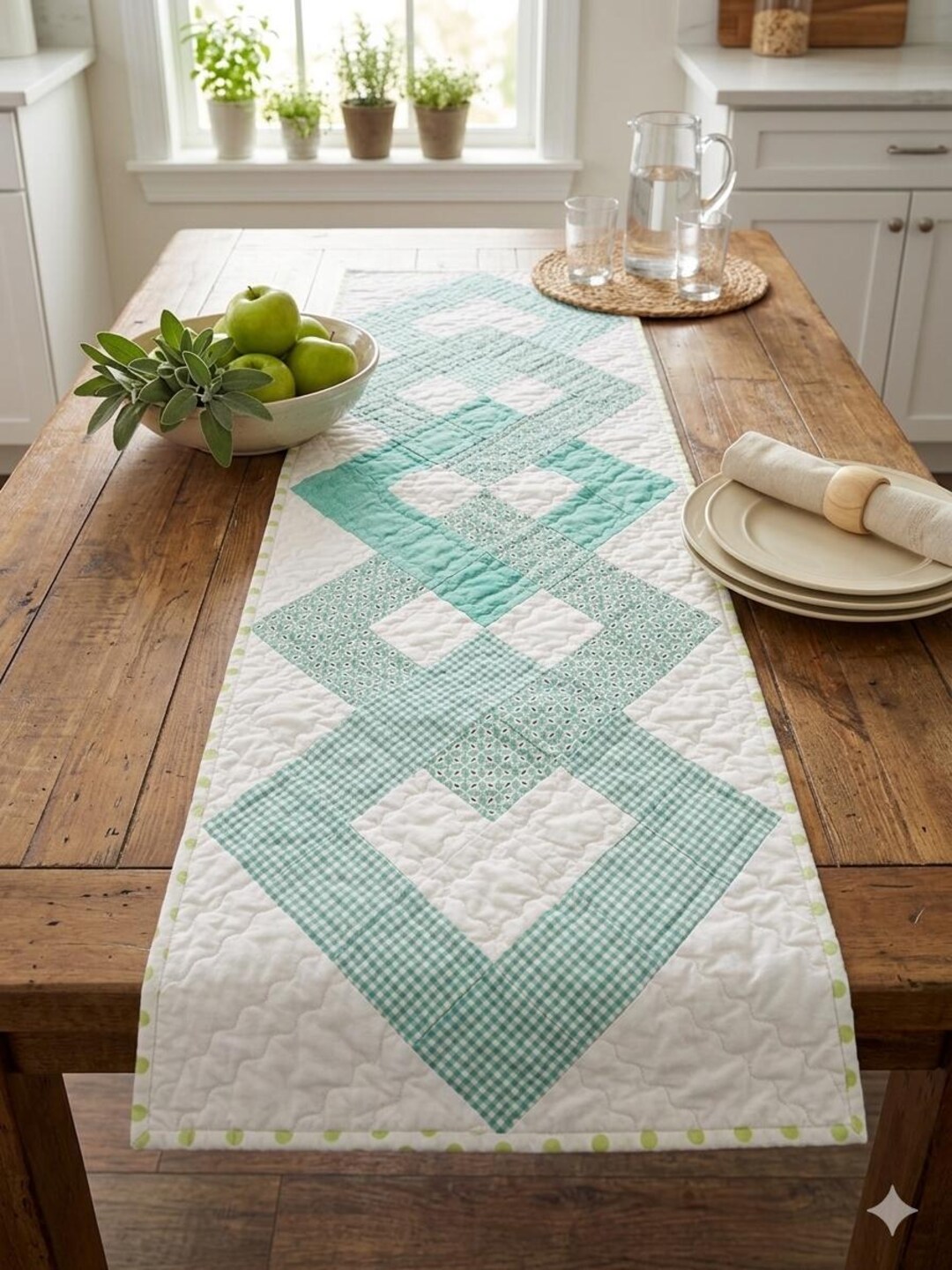 Green and White Interlocking Chain Table Runner - Etsy
