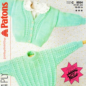 Vintage Baby Knitting Pattern PDF • Crew Neck Pullover Sweater Cardigan Boy Girl Unisex • Newborn, 3, 6, 12, 24 months • 16, 18, 20, 22, 24&quot;