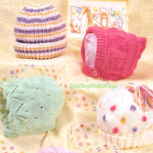 Vintage Baby Hat Knitting Pattern PDF • Knit Baby Hat Pattern Toddler Hat Pattern Rib Lace Ribbing Tassel • Newborn, 6-12 months, 1-2 years