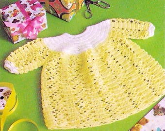 Vintage Baby Crochet Pattern PDF •  Girls' Crochet Dress Lace Baptism Christening Gown Fingering 3-Ply Yarn • 3 month 6 month size • 18"-20"