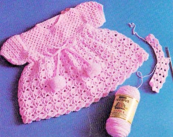 Vintage Baby Crochet Pattern PDF •  Girls' Crochet Dress Lace Top Bow Tunic Sport-Weight Yarn Girl • 3 month 6 month size • 19"-20" Chest