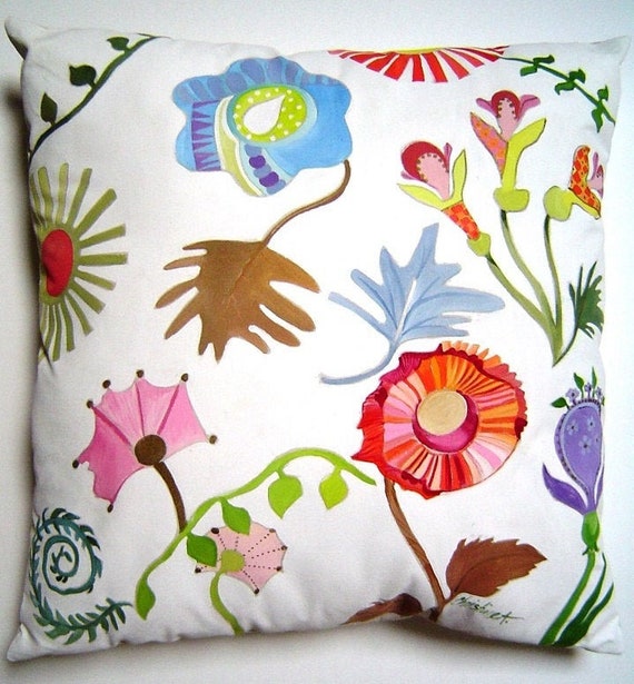 Whimsical Summer Splash Pillow Hand Painted Floral Abstract Etsy