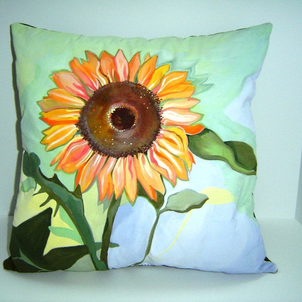 The Sunflower - Pillow - Hand painted - French Country - Orange-Yellow -  Home Decor - Art Design Pillow - 18X18