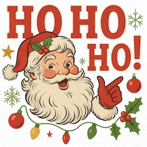 Ho Ho Ho kerstman png, retro kerstsublimatieontwerp, vintage vakantieverlichting ornamenten grafisch, klassieke kerstman png, instant download