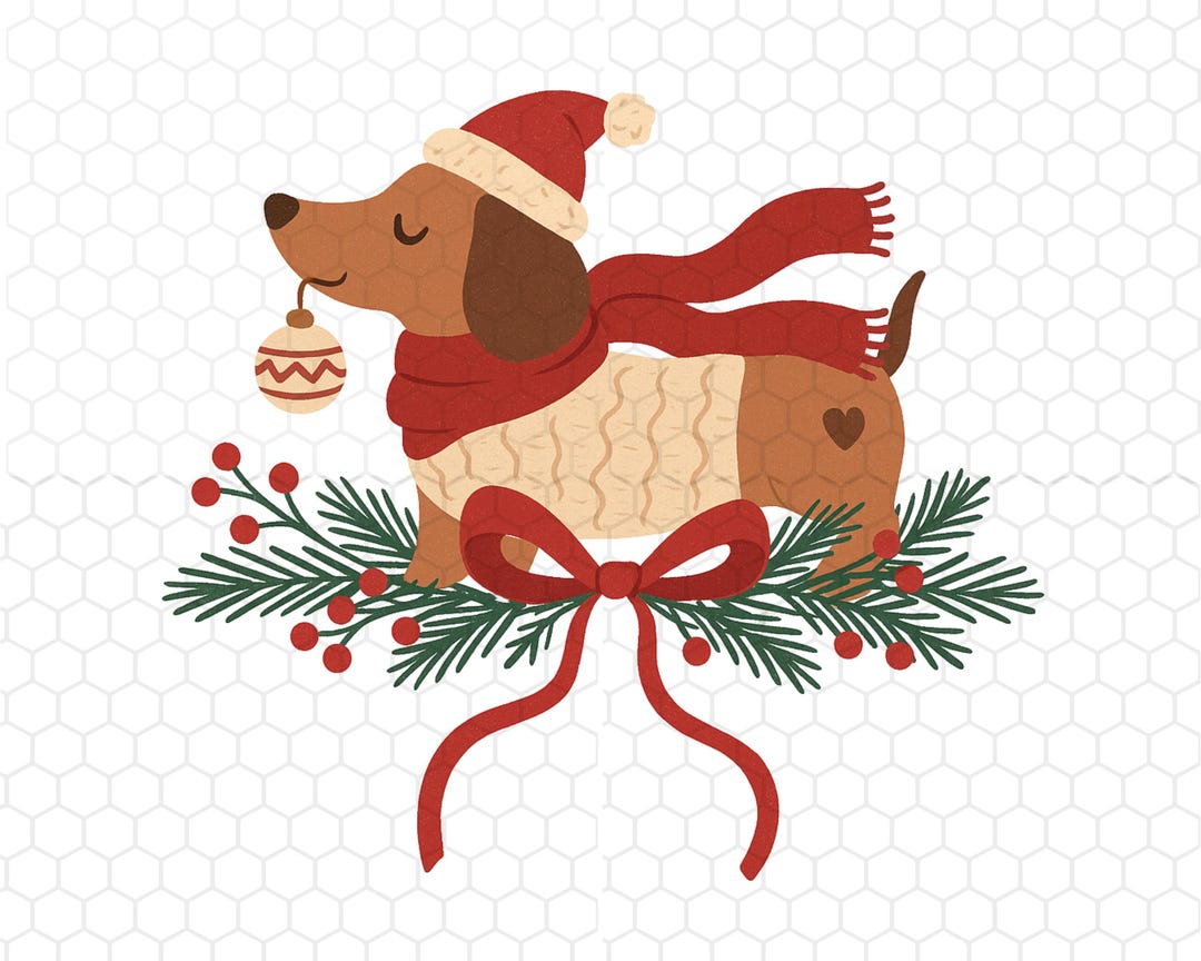 Christmas Dachshund PNG, Cute Wiener Dog Clipart, Holiday Sausage Dog ...