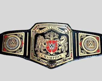 Réplica del cinturón del Campeonato de Lucha Libre del Reino Unido para adultos, con placas de latón y correa negra, artículo de colección.