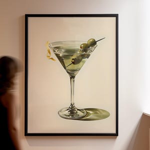 Classic Olive Martini Digital Print | Cocktail Wall Art | Minimalist Bar Cart Decor | Vintage Martini Poster | Home Bar Download