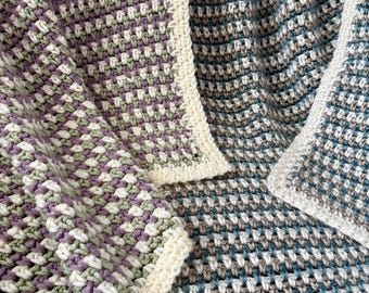 Tri-Color Moss Stitch Crochet Baby Blanket PATTERN (English only)©