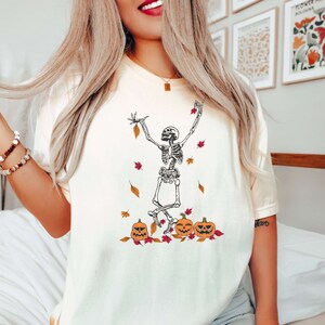 Fall Shirt, Halloween T Shirt, Dancing Skeleton Tee, Trick or Treat, Comfort Colors, Retro Halloween Shirt, Autumn Leaves, Pumpkin Shirt
