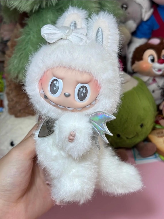 【海外限定・即日発送!】17cm LABUBUぬいぐるみ エンジェル 14 手作りのラブブカスタムドール - ホワイトエンジェルバニー