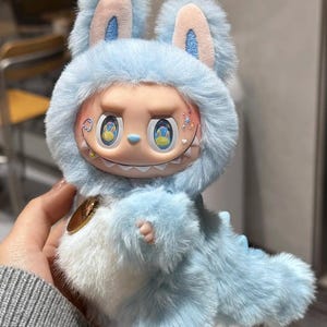 custom handmade labubu doll – soft icy glacier bunny with pastel blue fur – full doll (not just outfit) – pop mart original base