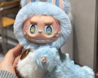 custom handmade labubu doll – soft icy glacier bunny with pastel blue fur – full doll (not just outfit) – pop mart original base