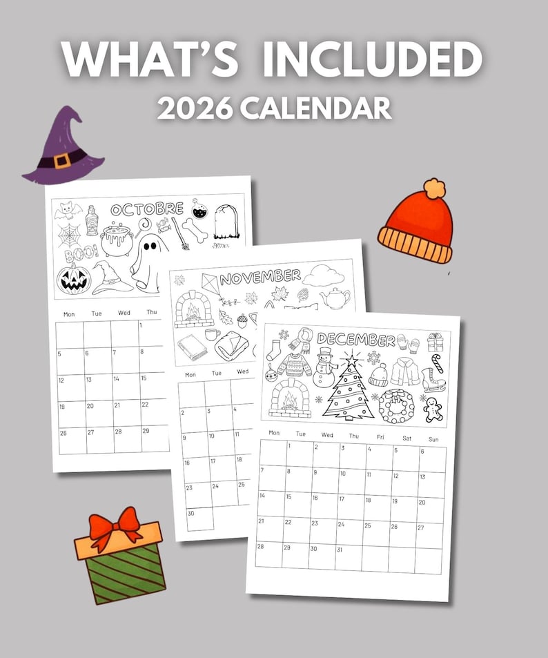 Printable Kids Calendar 2026 Monthly Children’s Planner Educational ...