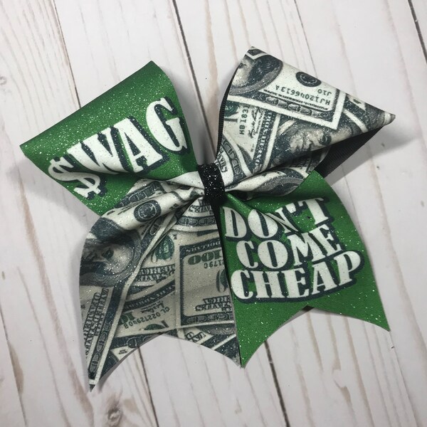 Glitter Swag Don't Come Cheap Cheer Bow. Cheer Bow, Pony Tail, Bow, Hair tie, Cheer, Accessory, Cheer Gear