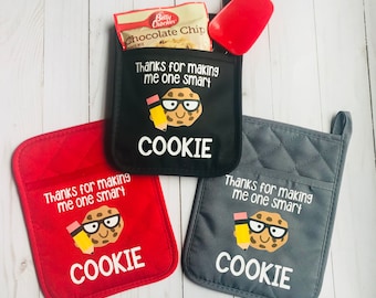 Cadeau leraar, één slim koekje, bakcadeau, cadeau koekje, cadeau leraar waardering, kerstcadeau, weekcadeau leraar, pannenlap