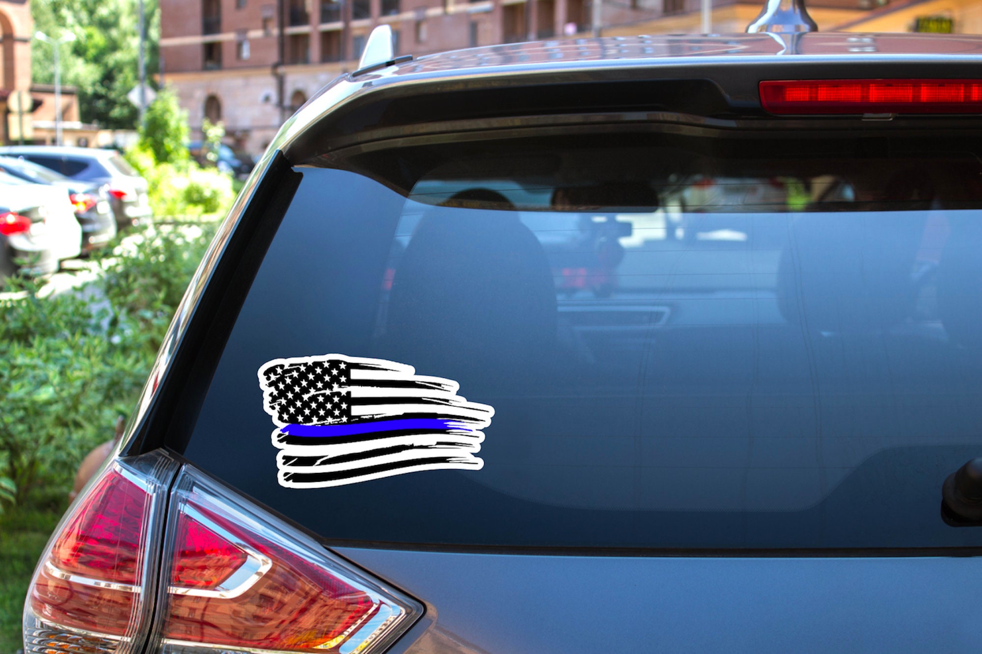 Thin Blue Line Flag Car Decal