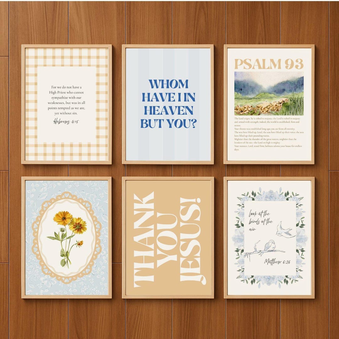 Christian Wall Art Set of 6: Bible Verse Scripture Prints (digital ...