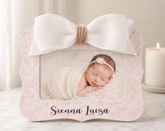 Personalized Baby Girl Picture Frame Pink Floral Newborn Gift Custom Name Nursery Decor Daughter Granddaughter New Baby Shower Gift 4x6