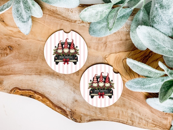 Christmas Gift Gnome Cottagecore Car Coaster: Coquette Cute Holiday Decor