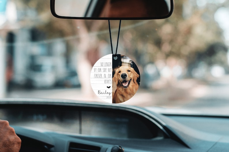 Pet Photo Car Charm Pet Loss Gift Personalized Car Rearview Mirror Accessory Pet Portrait Name Gift Rearview Mirror Ornament image 1