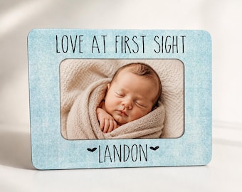 Marco de fotos personalizado para bebé niño, idea de regalo personalizado para recién nacido, marco con el nombre del bebé, amor a primera vista, decoración para la habitación del bebé, regalo para mamá primeriza, regalo para baby shower
