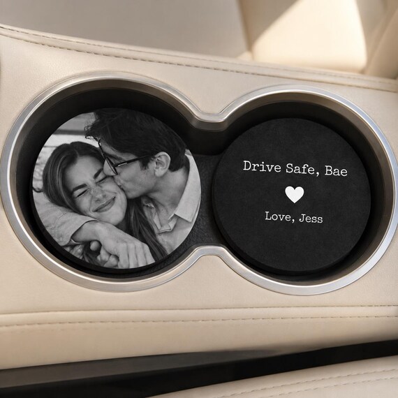 Personalized Car Coasters Set of 2 Custom Photo Car Coaster Couples Gift Drive Safe Bae Car Coaster Cork Back Custom Car Cup Holder Coaster
