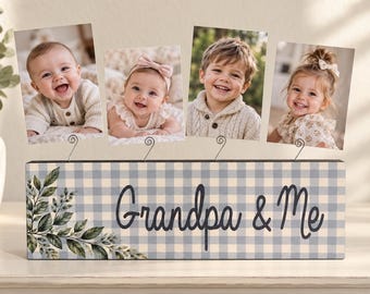 Personalized Grandpa Photo Frame Gift From Grandkids Custom Four Picture Clip Sign Grandfather Birthday Christmas Fathers Day Gift Idea