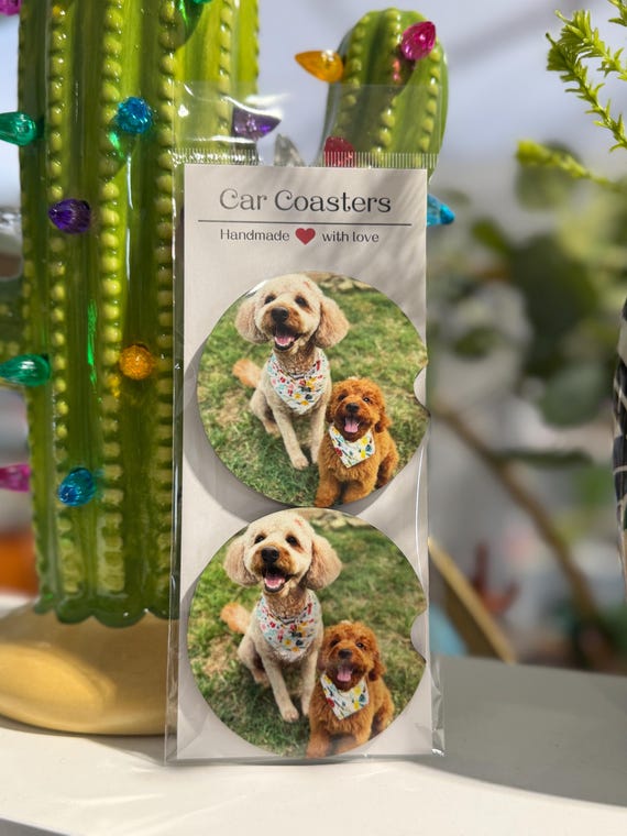 Stocking Stuffer for Pet Lover Custom Pet Photo Car Coasters Gift Idea Personalized Dog or Cat Car Accessory Set of 2 Pet Lover Gift