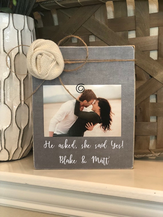 He Asked She Said Yes Personalized Engagement Gift Etsy