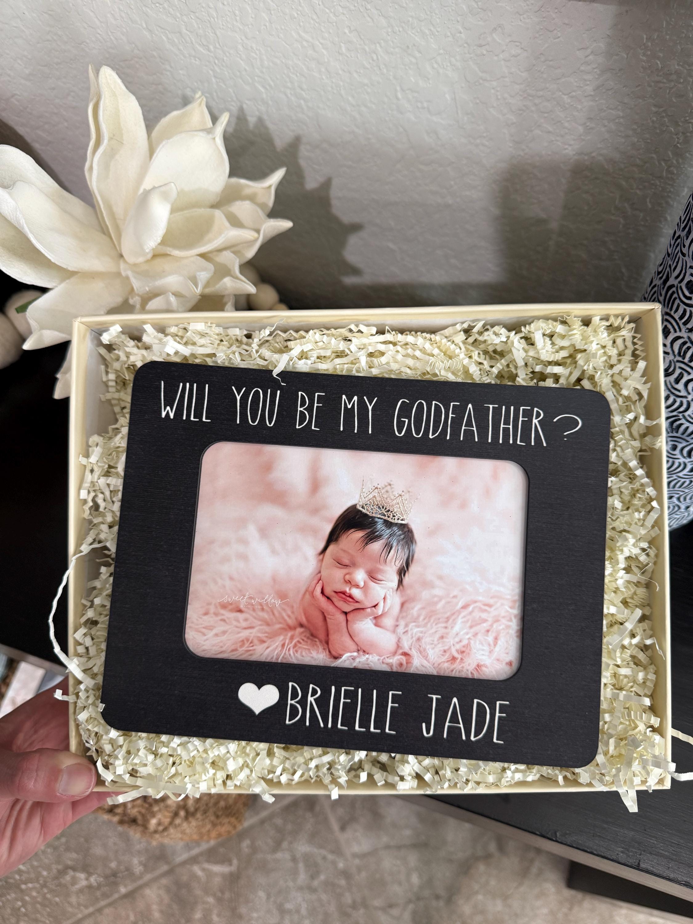 Cornice Portafoto Per Padrino - Regalo Battesimo, Compleanno, Festa Papà - Con Scritta "Grazie Per Essere Il Mio Padrino" - Cuore In Fili Di Cotone, Formato 10x15