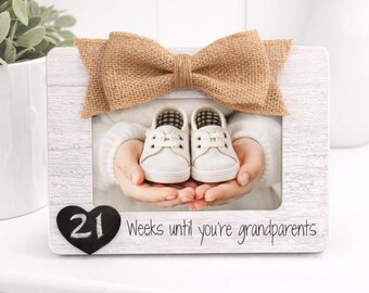 HUKINE Cornice Per Foto 'Promossa A Nonni' 10x15 Cm - Annuncio Gravidanza, Regalo Per Futuri Nonni, Portafoto In Legno Con Scritta, Confezione Regalo
