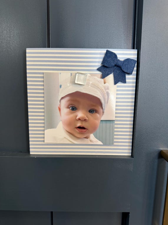 Cottagecore Memory Frame | 6" Handcrafted Photo Display | Sustainable MDF with Custom Bow | Perfect Gift for New Parents