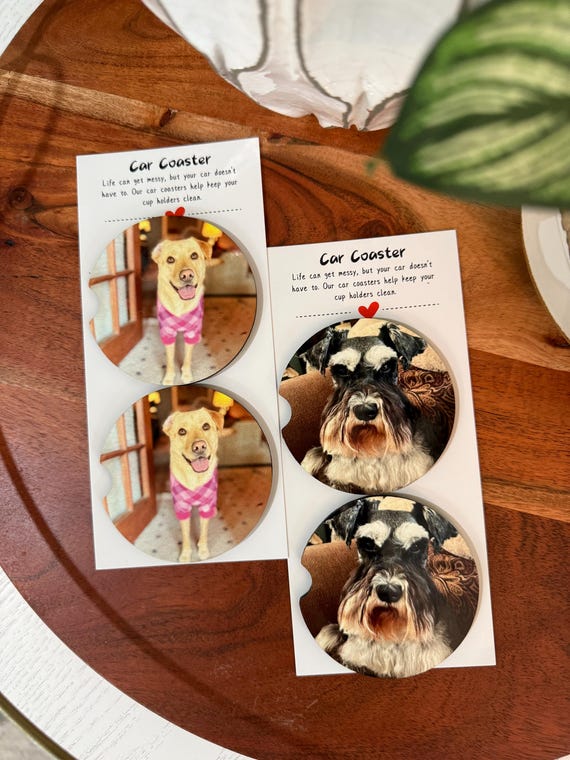 Pet Lover Stocking Stuffer Gift Idea Custom Pet Photo Car Coasters Personalized Dog or Cat Gift Set of 2 Car Accessory for Christmas Gifting