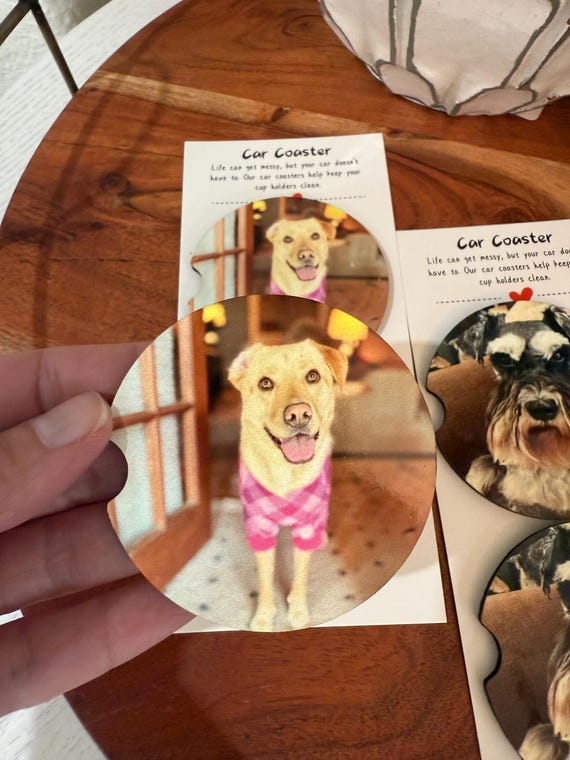 Pet Lover Gift Idea Custom Pet Car Coasters Personalized Dog Or Cat Gift Set Of 2 Car Cup Holder Accessory