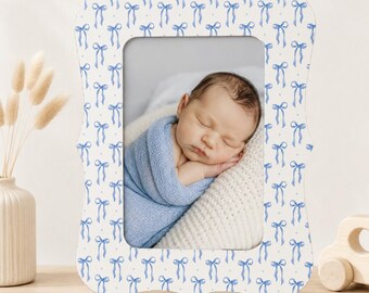 Personalized Baby Boy Nursery Frame Blue Bow Baby Shower Gift Custom Baby Picture Frame Newborn Boy Nursery Decor Gift Idea