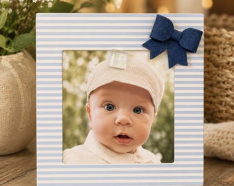 Personalized Baby Boy Picture Frame Blue Bow Nursery Decor Custom Baby Photo Frame Baby Shower Gift Newborn Boy Gift Idea