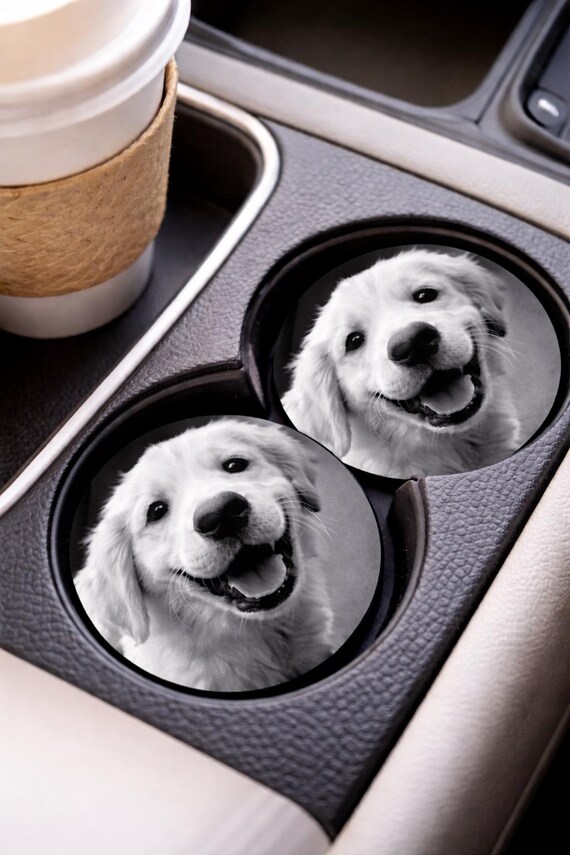 Personalized Dog Car Coasters Gift Idea Custom Pet Car Accessory Funny Dog Lover Gift Cute Dog Cup Holder Coaster Set