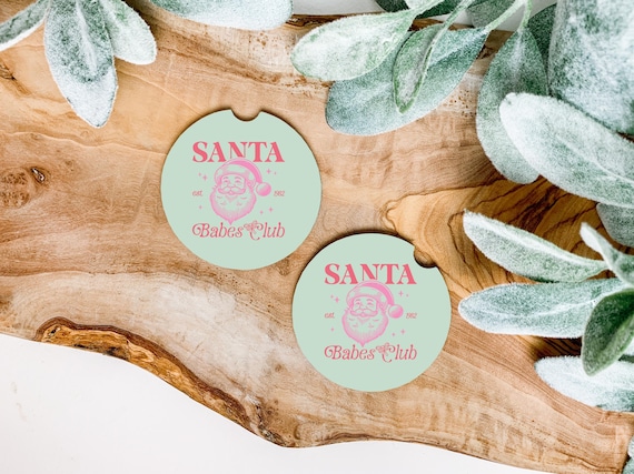 Car Coasters Christmas Gift Idea For Her Cute Retro Pink Santa Coaster Set Stocking Stuffer for Her Holiday Car Decor Santa Babes Club
