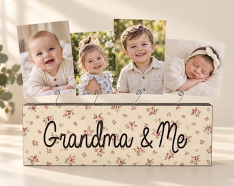 Personalized Grandma Photo Frame Gift From Grandkids Custom Four Picture Clip Sign Grandmother Birthday Christmas Mothers Day Gift Idea