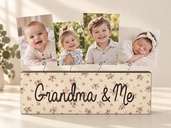 Personalized Grandma Photo Frame Gift From Grandkids Custom Four Picture Clip Sign Grandmother Birthday Christmas Mothers Day Gift Idea