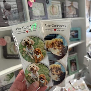 Custom Pet Photo Car Coasters Personalized Dog or Cat Gift Set of 2 Cork Coasters with Your Pet&#39;s Picture Car Accessory Gift for Pet Lovers