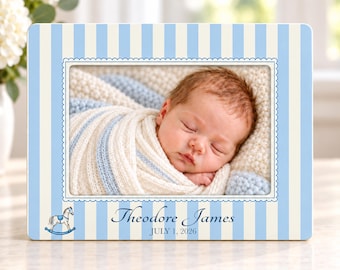 Personalized Baby Boy Picture Frame Custom Name and Birth Date Blue Nursery Decor Newborn Gift Baby Shower Gift 4x6 Photo Frame