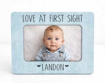 Baby Boy Picture Frame Baby Shower Gift Idea Newborn Baby Boy Gift Personalized Baby Name Frame Love at First Sight Nursery Decor Baby Frame