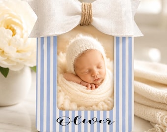 Personalized Baby Boy Frame Gift Idea Custom Name Newborn Photo Frame Blue Stripe Baby Shower Gift Baby Boy Nursery Picture Frame Gift