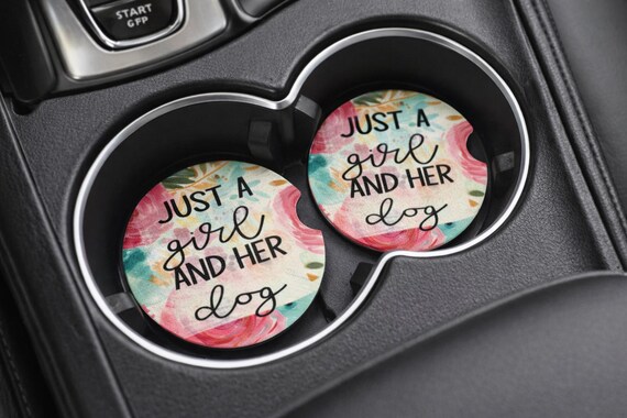 Dog Mom Car Coasters: Floral Cork Car Accessories - Set of 2