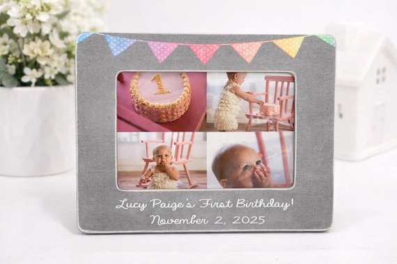 First Birthday Photo Frame Personalized Baby Birthday Gift Idea Custom Collage Frame Keepsake Nursery Decor